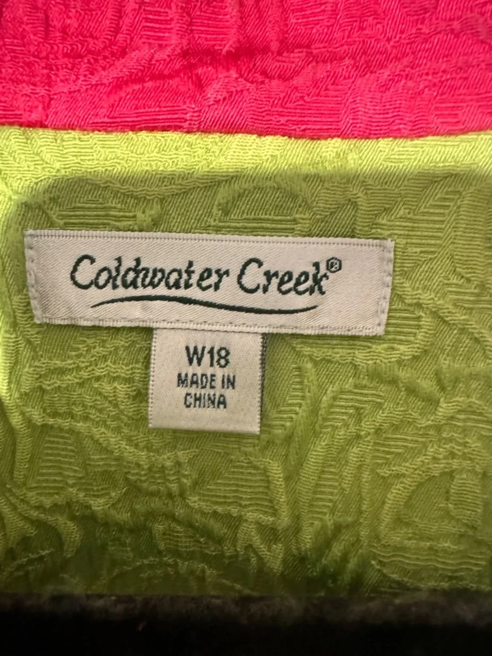 Coldwater Creek 18W Lime Green Jacquard Spring Jacket Pink Trim Preppy - Picture 4 of 9
